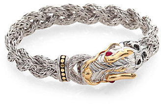 John Hardy Naga Ruby, 18K Yellow Gold & Sterling Silver Dragon Dragon Small Braided Chain Bracelet