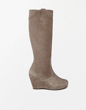 Gardenia Leather Knee High Wedge Boots - Crute taupe