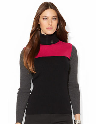 Lauren Ralph Lauren Color Blocked Turtleneck Sweater-MULTI-Medium