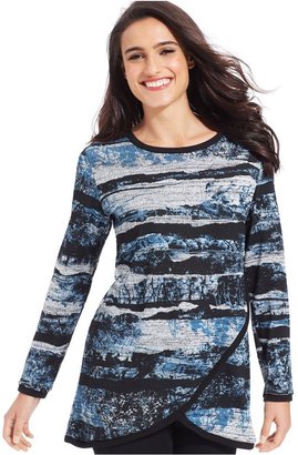Style&Co. Printed Tulip-Front Sweater