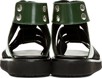 Kris Van Assche Krisvanassche Green Buff Leather & Grosgrain Sandals