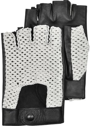Forzieri Black Leather and Cotton Men's Driving Gloves