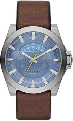 Diesel Arges Stainless Steel and Blue Oversized Date Dial with Brown Leather Strap Mens Watch