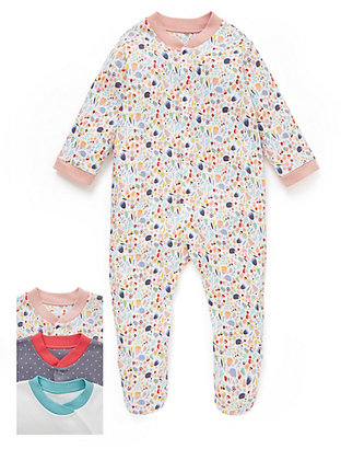 Marks and Spencer 3 Pack Pure Cotton Assorted Sleepsuits