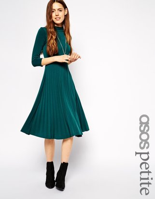 ASOS PETITE Pleated Skater Dress with High Neck and 3/4 Sleeves