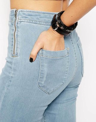 ASOS Jameson High Waist Denim Jeggings in Distressed Light Wash Blue With Ripped Knees