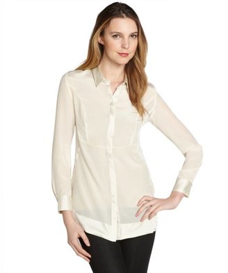 Aryn K cream silk crepe long sleeve blouse