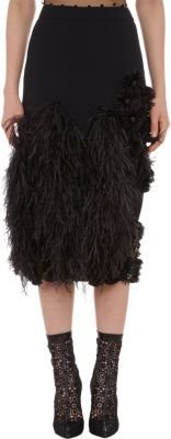 Ungaro Feather-Embellished Pencil Skirt