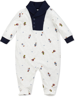 Ralph Lauren Childrenswear Shawl-Collar Bear-Print Coverall, 3-9 Months