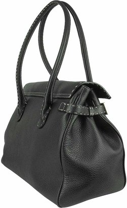 Fontanelli Black Handstitched Pebble Leather Large Satchel Bag