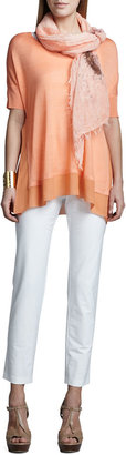 Eileen Fisher Silk Tussah Box Top, Washable Slim Ankle Pants & Splatter Painted Scarf, Petite