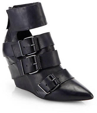 Elisanero Leather Strappy Wedge Ankle Boots
