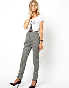 ASOS High Waist Trousers in Dogtooth Check