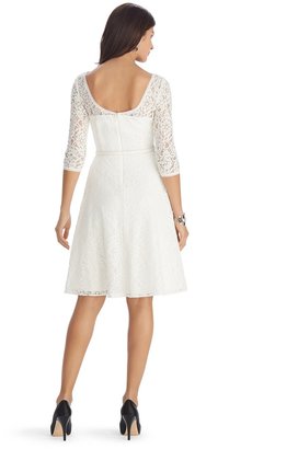 White House Black Market 3/4 Sleeve Lace Belted Fit and Flare Ecru Dress