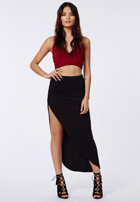 Missguided Black Ruched Split Maxi Skirt