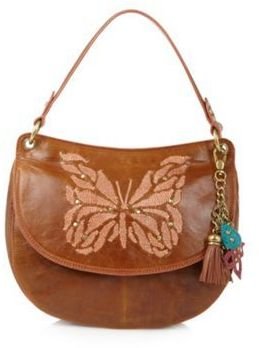 Butterfly by Matthew Williamson Designer tan leather butterfly embroidered shoulder bag