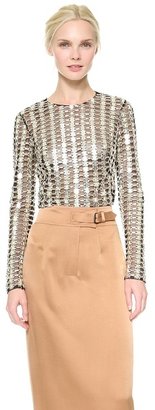 Wes Gordon Cropped Mesh Top with Paillettes
