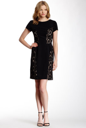 Adrianna Papell Short Sleeve Jewel Neck Lace Dress