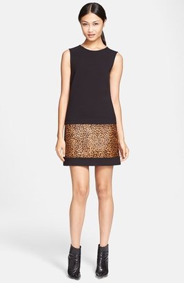 Rachel Zoe 'Bijou' Leopard Print Sheath Dress with Genuine Calf Hair