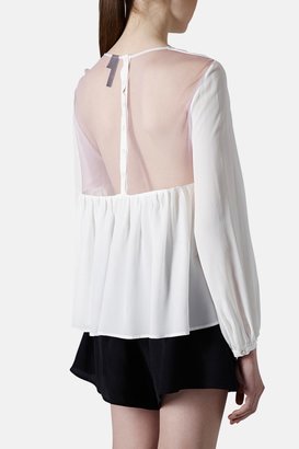 Topshop Tulle Back Silk Blouse