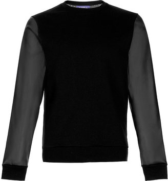 Topman Black Leather Look Sleeve Sweatshirt