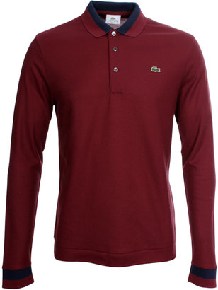 Lacoste Red & Navy Slim Fit Long Sleeved Magnified Pique Polo Shirt