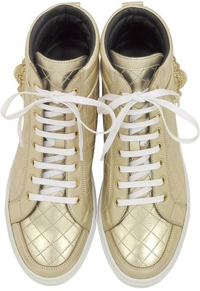Philipp Plein Golden High Top Quilted Leather Star Sneaker