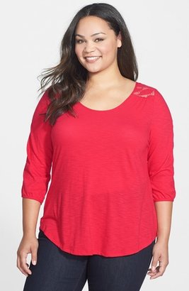 Lucky Brand Lace Yoke Scoop Neck Top (Plus Size)