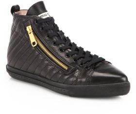 Miu Miu Leather Double-Zip High-Top Sneakers