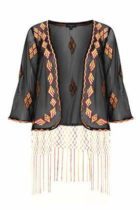 Topshop Womens Folk Fringe Kimono - Black
