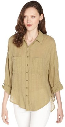 Free People moss green cotton 'Shibor' button front blouse