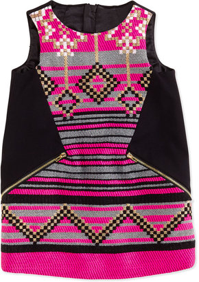 Milly Minis Jacquard Shift Dress, Black/Pink