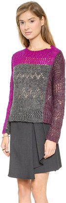 Nanette Lepore Pointelle Patch Crew Sweater