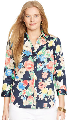 Lauren Ralph Lauren Plus Size Printed Three-Quarter-Sleeve Shirt