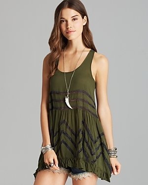 Free People Slip Top - Tiny Dot Printed Lace Trapeze