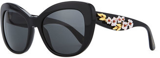 D&G 1024 D&G Floral Cat-Eye Sunglasses, Black