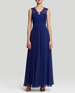 JS Collections Gown - Sleeveless Double V-Neck Lace & Chiffon Skirt