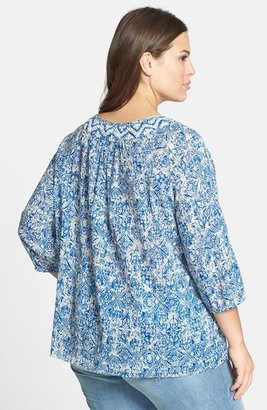 Lucky Brand Print Cotton Peasant Top (Plus Size)