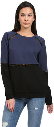 Tibi Spectator Knit Easy Pullover in Black/Navy Women