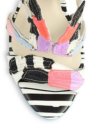 Webster Sophia Carrie Leather Embroidered & Striped Sandals