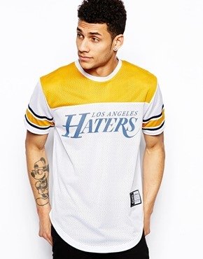 Criminal Damage Mesh T-Shirt with L.A Haters Print - White/gold