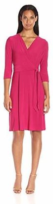 NY Collection Women's B-Slim Three-Quarter Sleeve Dress with Tie At Waist