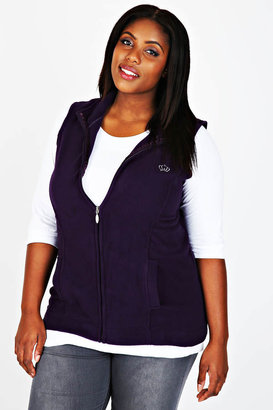 Yours Clothing Purple Microfleece Gilet With Zip Front & Silver Crown Embroidery