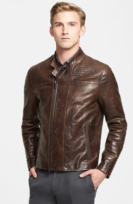 John Varvatos Collection Extra Trim Fit Leather Moto Jacket