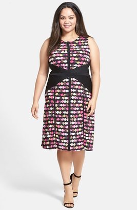 Taylor Dresses Dotted Jersey Dress with Pintuck Detail (Plus Size)