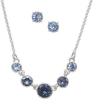 Swarovski Napier® Blue Stone Frontal Necklace with Matching Stud Silvertone Earrings