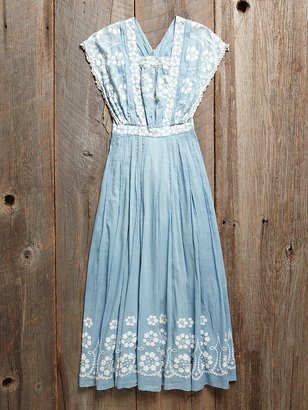 Free People Vintage 1930s Blue Embroidered Dress