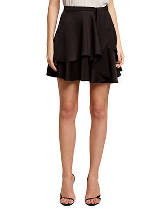 Halston Tiered Satin Skirt-BLACK-X-Small