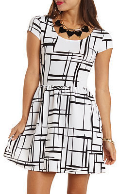 Charlotte Russe Cap Sleeve Abstract Print Skater Dress