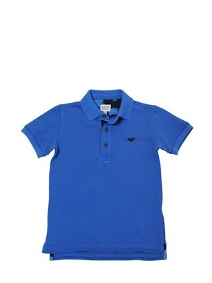 Armani Junior Washed Stretch Cotton Piqué Polo Shirt